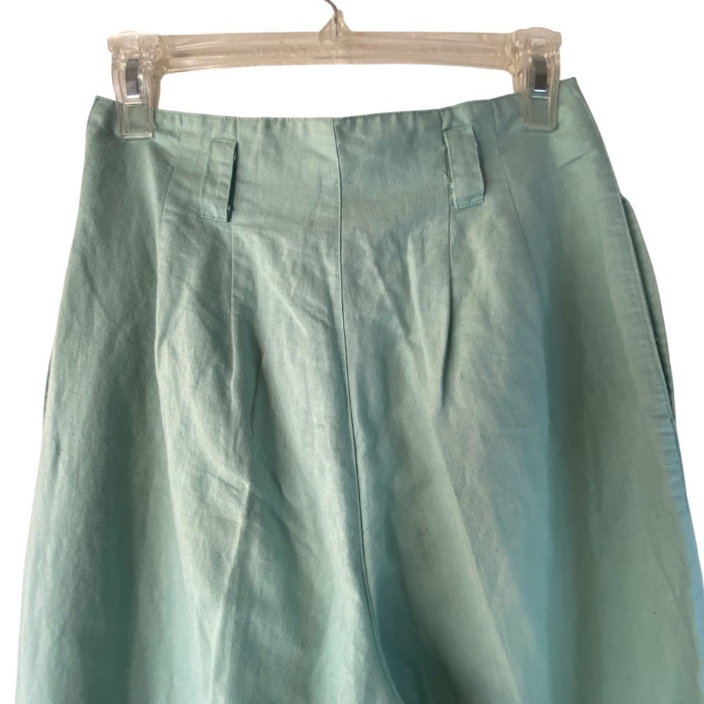 Vintage Contempo Casuals Pleated High Rise Mint Green Linen Cotton Trouser Pants - Picture 9 of 11